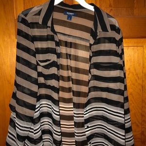 Blouse, button down, stripes, sheer